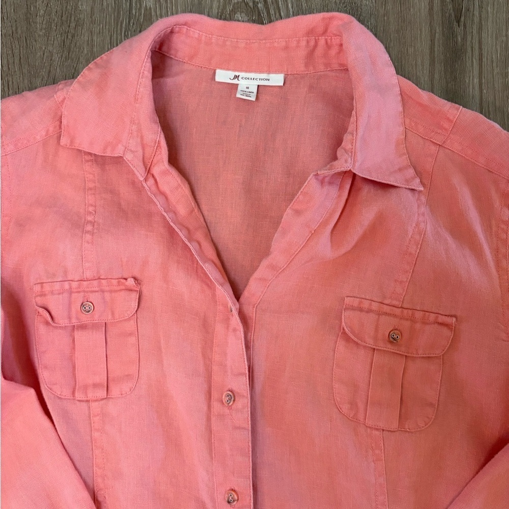 100% Linen Top Tunic Shirt JM Collective Sunset Pink Size 16​ - Picture 4 of 8
